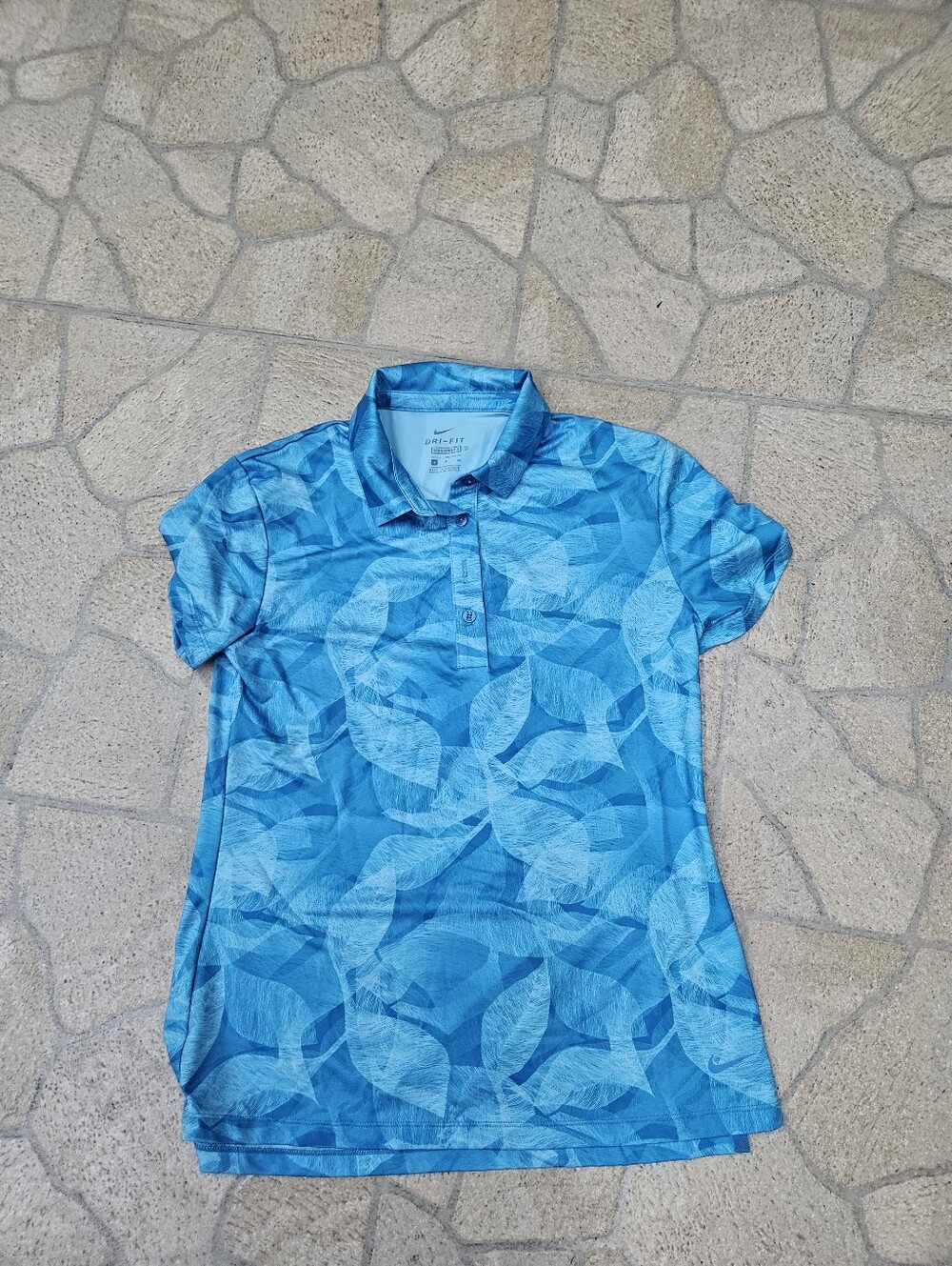 Nike Teal Blue Leaf-Print Button Down Polo